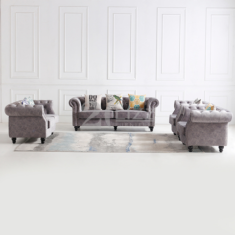 Modern Chesterfield Kumaş Oturma Odası Kanepe