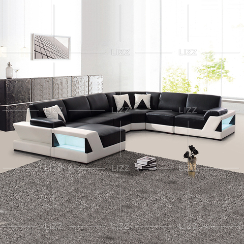 Ahşap Çerçeveli Modern Oturma Odası Deri Kanepe